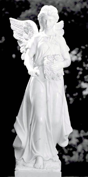 Marmor Engel. Grabengel mit Rose.
